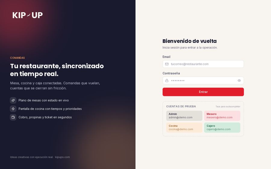 Entrada de Kip-Up Comandas